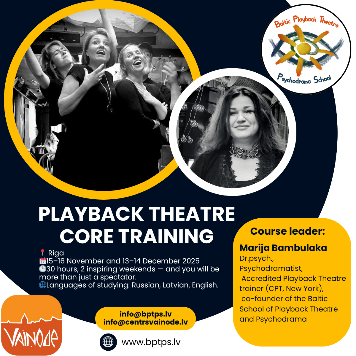Join the Introductory Course in Playback Theatre in Riga — 30 hours of inspiring improvisation, storytelling, and self-discovery. November & December 2025. Certificate upon completion